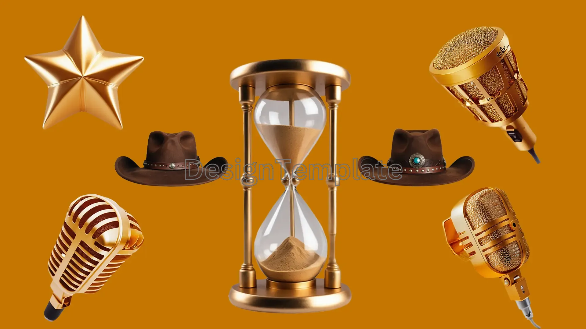 Vintage Mic and Cowboy Hats 3D Elements Collection image